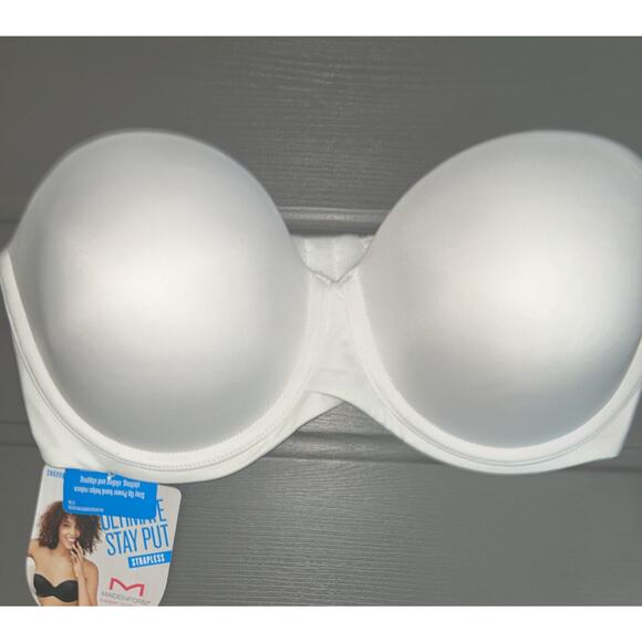 NWT Maidenform Women's White Stay Put Strapless Push Up Underwire Bra - 38D - Picture 1 of 7